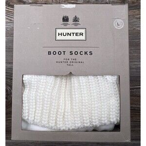 Hunter Half Cardigan Boot Socks White, L (Women's 7-9) *For Hunter Original Tall